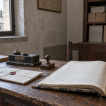 Registro amministrativo storico con sigillo e calamaio / Historical civic register with seal and inkstand